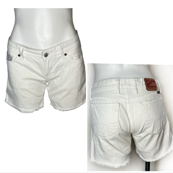 LUCKY BRAND White Denim Jean Shorts Riley 5 Pocket Frayed Hem Size 27 4 - Picture 10 of 10